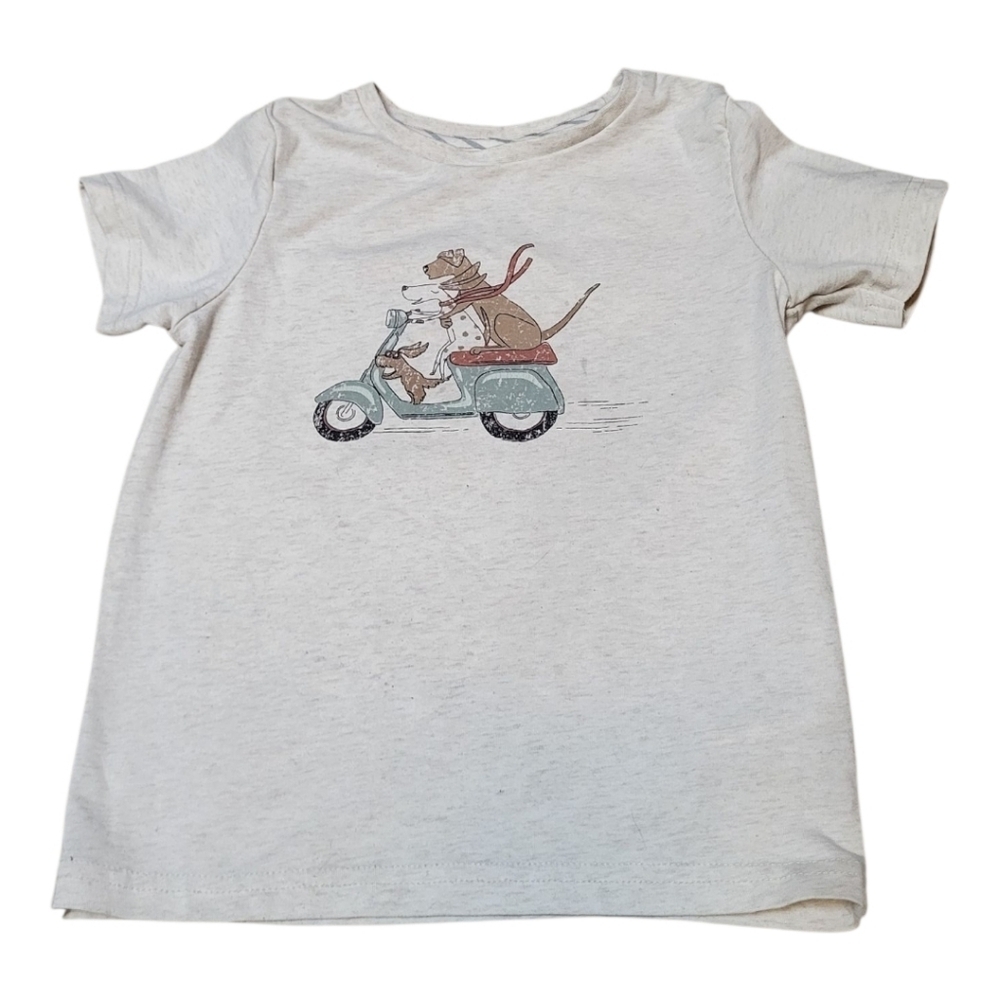 Tommy Bahama Kids Cream Short Sleeve Tee w/ Dogs on a Scooter - Size 6/7